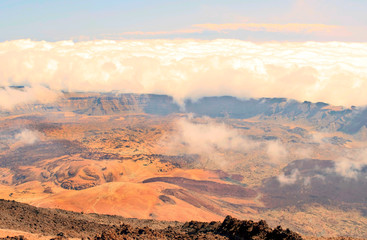 View of Teide volcano located on the island of Tenerife in Spain in the canary island in a sunny day. Its a natural park and protected