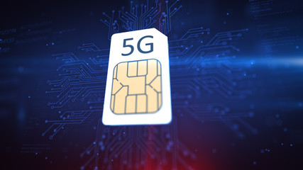 5G Sim card Concept on a Cyber Background. 5th generation of mobile communication.