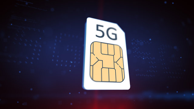 5G Sim card Concept on a Cyber Background. 5th generation of mobile communication.