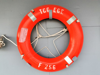 life ring life buoy hanged on the destroyer battleship