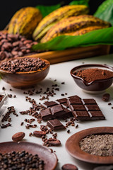 coffee beans and spices on wooden background