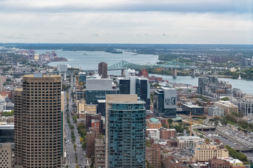 Montreal in Canada, aerial view with modern skyline and the Saint-Laurent river