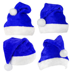Set of blue Christmas Santa Claus hat isolated on white background