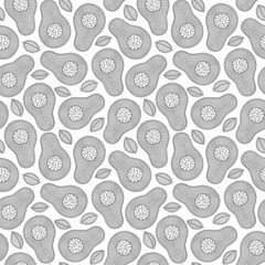 Line doodle art avocado seamless pattern.