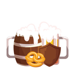 mugs of beer with foam in white background