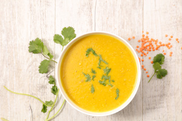 lentil soup with coriander, top view