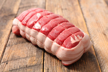 raw roast beef fillet on wood background