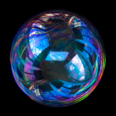 soap bubbles isolated on black background . Isolated .