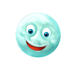 Cartoon happy and funny moon or meteorite isolated on white background - illustration for children