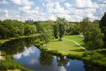 Green park through which the river flows