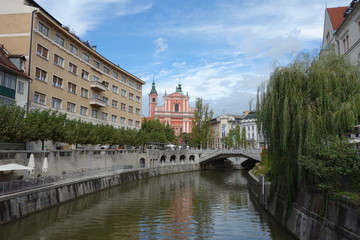 Triple bridge view in Ljubljana