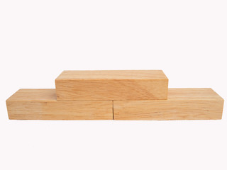 Three wooden block pile on white background