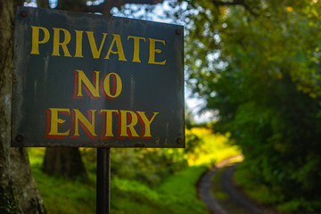 Private No Entry Sign Beside a Country Lane in Scotland