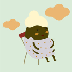 Funny cartoon character of grandma monster and clouds. Grandma Character. Childish print for nursery,  apparel, poster, postcard and child's room, t-short and ect.