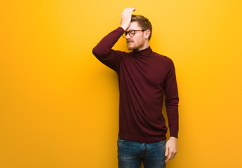 Young smart man forgetful, realize something