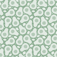 Seamless pattern from hand-drawn cartoon avocados on a green background.