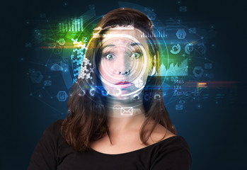 Biometric identification and Facial recognition system concept.