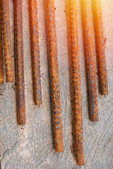 Rebar with rust, rusted steel, iron on construction sites