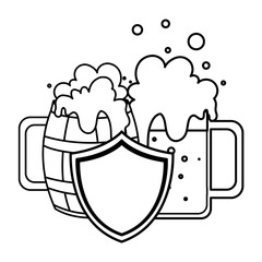 silhouette of mugs with beer and foam in white background