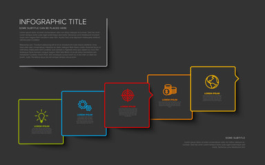 Multipurpose Infographic template with five elements - dark version