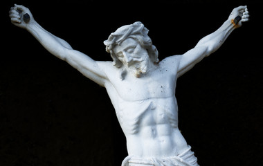 Jesus on the cross in black and white