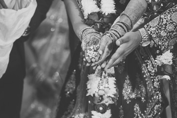 Indian hindu wedding ceremonial ritual items close up