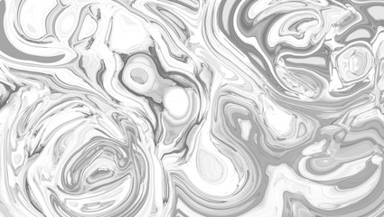 Monochrome smeared gray abstract liquid paint textured background with decorative spirals and swirls. Black and white surface pattern for modern creative trendy design, marble texture illustration