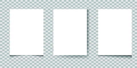 Set of White blank paper A4 sheets with realistic shadows , vector illustration