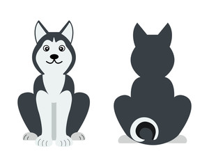 Vector illustration of funny cartoon dogs breeds set. Siberian Husky.