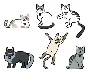Vector illustration of funny cartoon cats breeds set.