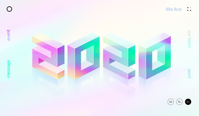 Isometric trendy 2020 New Year numbers illustration. Magic colorful gradient