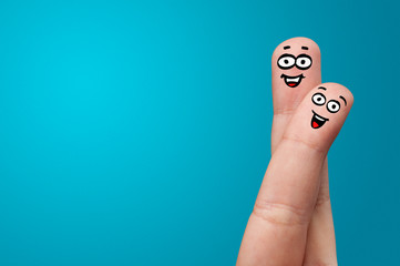 Happy face fingers hug each other