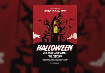 Halloween Flyer Layout with Illustrative Elements