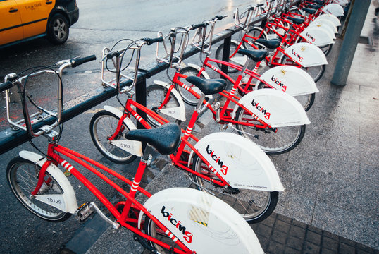 BARCELONA,SPAIN - FEB.5 2009 : Bicing is the name of a community bicycle program in Barcelona inaugurated in March 2007 that allows users to move easily by bike around the city