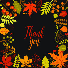 Obraz premium Autumn botanical banner flat vector template. Leaves and branches composition. Fall season botany greeting card, postcard design. Leafage and forest berries cartoon illustration.