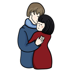 A hug of a man and a woman, a girl and a guy. Feeling of love. - Vector. Vector illustration
