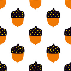 Vector seamless pattern with doodle acorns. Modern autumn seasonal decor