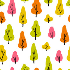 Vector abstract seamless pattern with trees. Autumn illustration