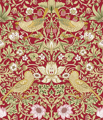 Vector seamless pattern with stylized flowers and birds. Blossom garden with birds and plants. Light floral wallpaper. Design for fabric, textile, wallpaper, cover.