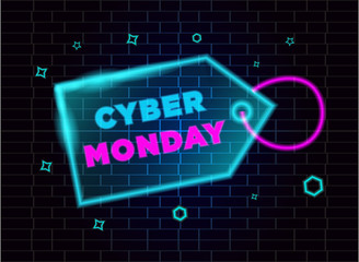 Cyber Monday neon brochure tag background