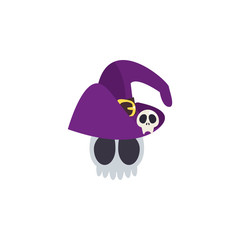 skull of dead with wizard hat on white background
