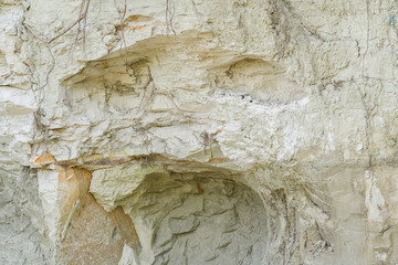 Texture of different layers of clay underground in a clay quarry. clay wall background close up (