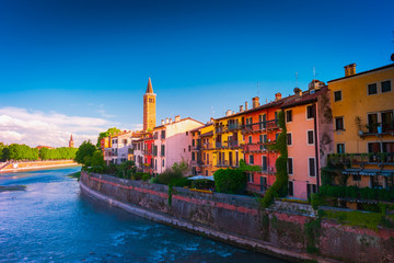 Verona, Italy. A scenic panoramic view of the river of Adige