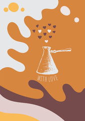 Abstract creative coffee backgrounds with copy space for text and coffee hand draw icons. Vector concept for coffee shop and house, cafe. Simple, stylish template for social media.