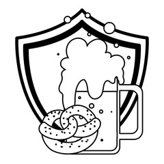 silhouette of mug with beer and pretzel in white background