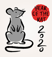 Vector illustration with Chinese Zodiac Sign -  Rat. Decorative mouse  - symbol of Happy 2020 New Year. Trendy greeting card, poster, banner