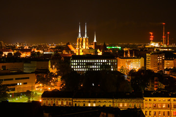 Fototapeta premium View of the Cathedral of John the Baptist by night in Wroclaw