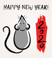 Vector illustration with Chinese Zodiac Sign -  Rat. Decorative mouse  - symbol of Happy 2020 New Year. Trendy greeting card, poster, banner