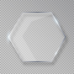 Vector hexagon shiny glass frame isolated on fake transparent background - obrazy, fototapety, plakaty