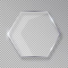 Fotobehang Vector hexagon shiny glass frame isolated on fake transparent background © eireenz